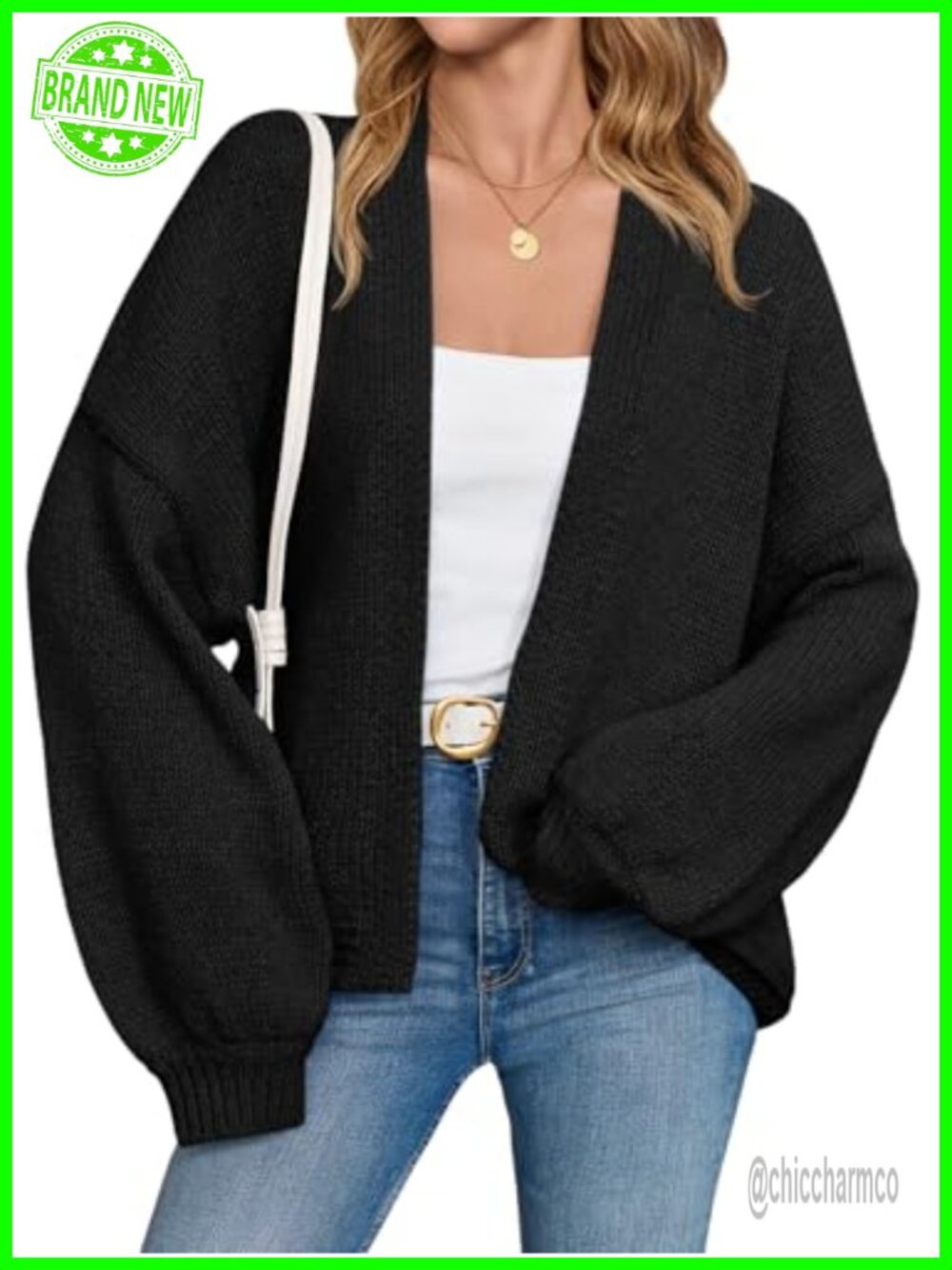 Oversized Chunky Knit Open Front Cardigan Long Lantern Sleeve Fall Sweater Coat